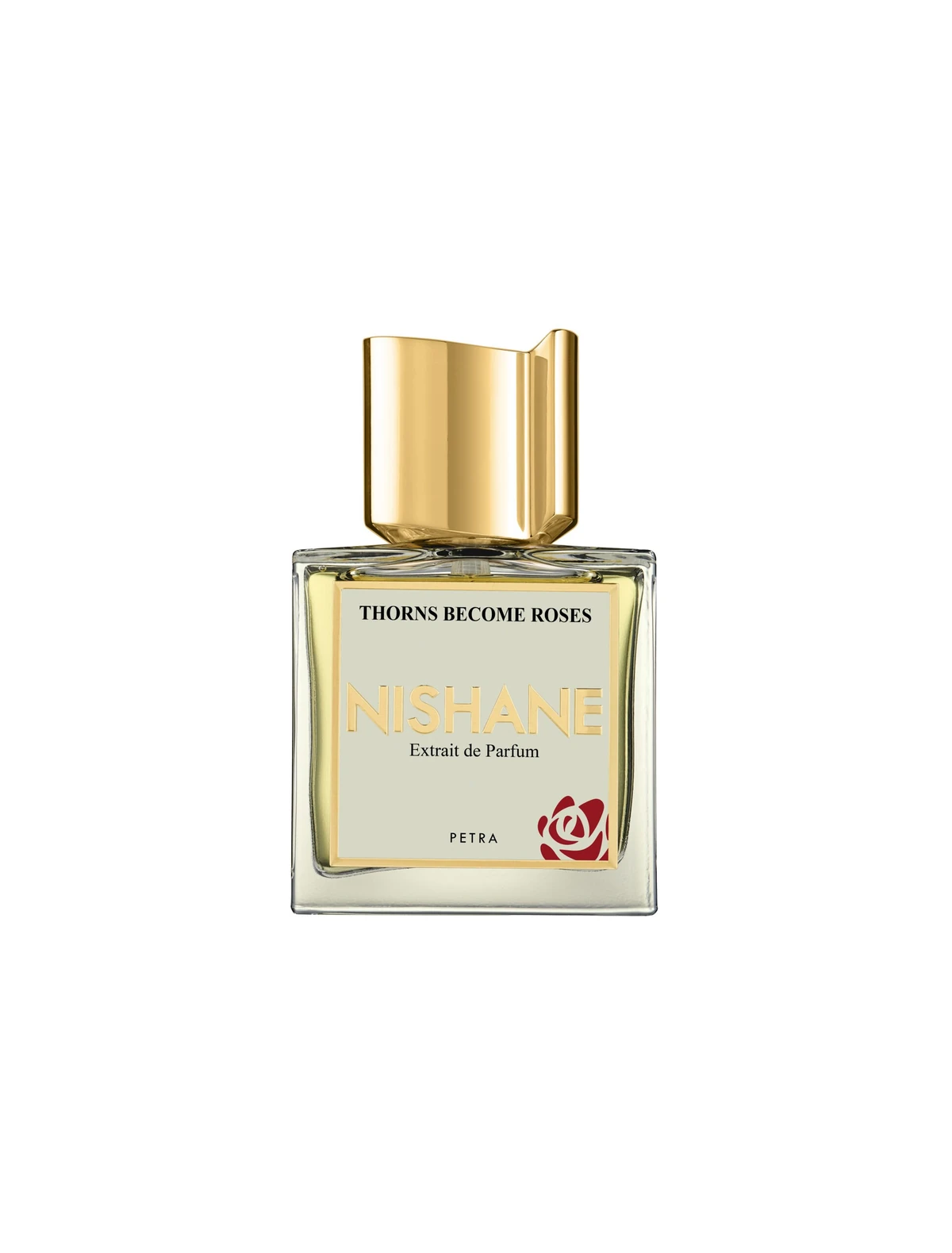 Nishane Thorns Become Roses Extrait de Parfum bottle with a gold cap