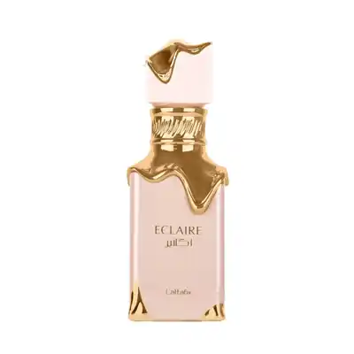 Lattafa Eclaire pink bottle with gold cap
